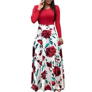 Plus Sized Red and White Floral Dress